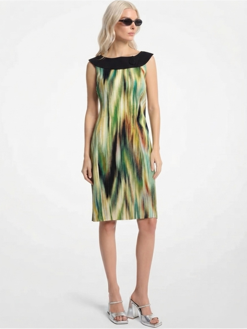Y2K Vintage KIM ROGERS Sheath Dress Green Stripe Sleeveless Women’s Sz 8 Medium